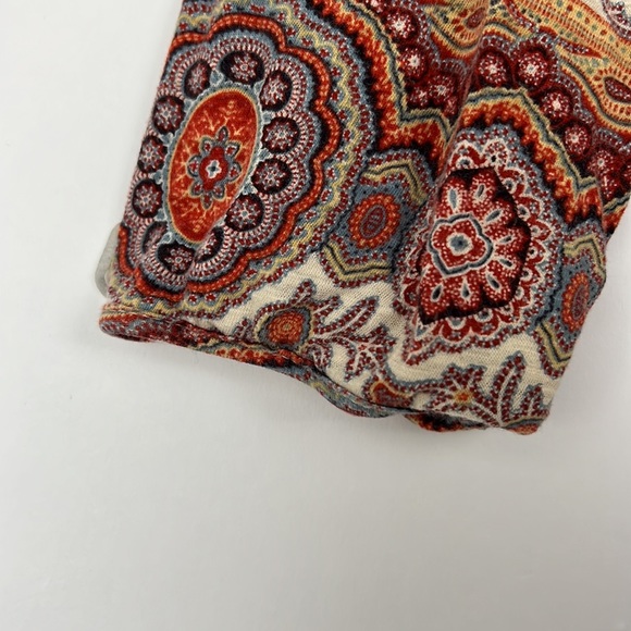 LUCKY BRAND Boho 3/4 sleeve top medallion design orange & cream metal bu… - Picture 6 of 10